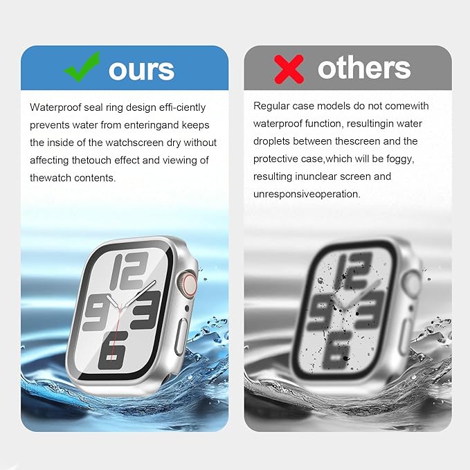 2 in 1 Waterproof Case for Apple Watch Screen Protector 45mm Series 7 8 9 Accessories with Tempered Glass Film Protective & PC Bumper Cover Compatible iWatch 45mm