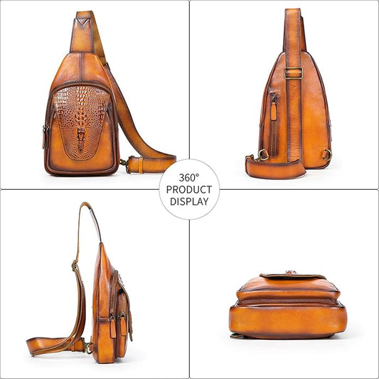 Genuine Leather Sling Bag for Men Women Backpack Chest Shoulder Satchel Crossbody Bags Casual Outdoor Daypack