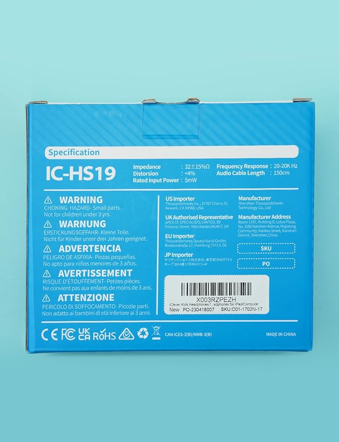 iClever HS19 Kids Headphones with Microphone for School, Volume Limiter 74/85dBA, Over-Ear Girls Boys Headphones for Kids with Shareport, Foldable Wired for iPad/Travel (Black)