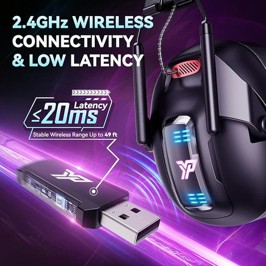 Wireless Gaming Headset for PS5, PS4, PC, USB Over Ear Gaming Headphones with Noise Canceling Mic, Bluetooth 5.3, 100H Battery, Low Latency, Only Wired Mode for Xbox