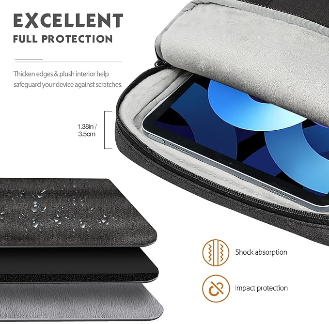 MoKo 12.9 Inch Tablet Sleeve Bag Carrying Case with Pockets Fits 13 Inch New iPad Pro M4 & Air M2 2024, iPad Pro 12.9 M2&M1, Surface Laptop Go 12.4", Galaxy Tab S8+/S9+ 12.4", Black & Gray