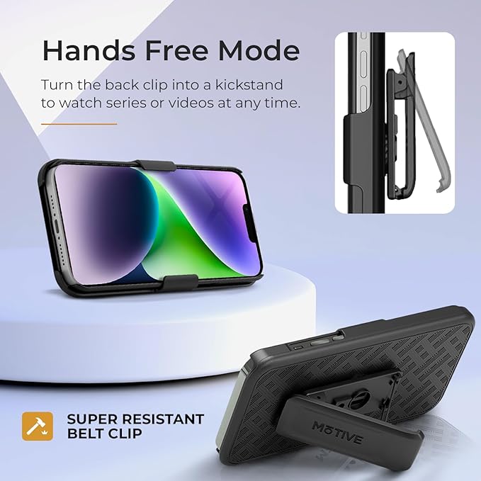 MOTIVE for iPhone 14 Holster Case, Belt Clip Case for Apple iPhone 14, Shell Holster Combo 14, Slim Rugged Drop Shockproof Protective Cover with Kickstand (6.1") | Ranger Series
