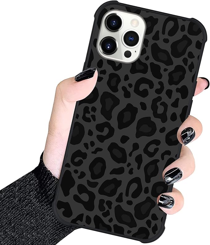 KANGHAR Case Compatible with iPhone 12 Pro Max,Black Leopard Design,Tire Texture Non-Slip +Shockproof Rugged TPU Protective Case for iPhone 12 Pro Max 6.7 Inch (2021) Leopard Pattern