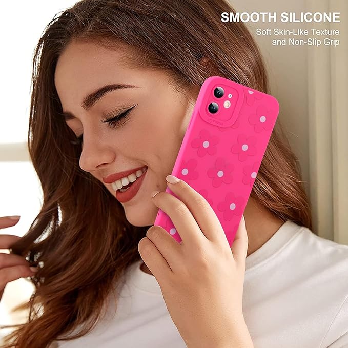 ZIYE for iPhone 11 Case Hot Pink Flower Pattern Phone Case with Camera Protection,Soft TPU Silicone Rubber Protective Cover Floral Design Cases Compatible with iPhone 11 6.1 Inch