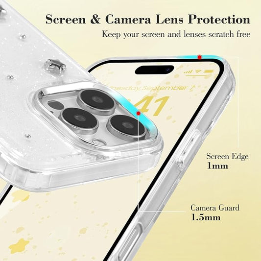 EYZUTAK Case for iPhone 16 Pro, Bling Glitter 3D Stars Phone Case Cute Sparkly Crystal Clear Star Aesthetic Design Case Slim Soft Durable TPU Transparent Protective Cover for Women Girls - Star