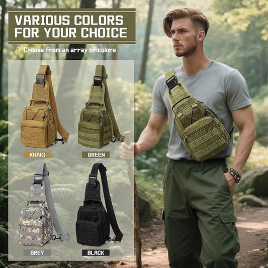 SEAFEW Tactical Backpack for Men, Waterproof Military Sport Bag Pack Crossbody Sling Backpack Tactical Bag for Every Day Carry, Green