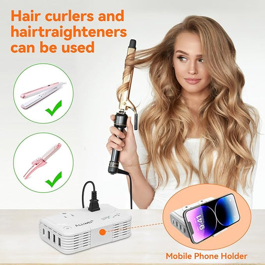 ALLWEI 220V to 110V Travel Voltage Converter us to Europe, Step Down Converter for Hair Straightener/Curling Iron, International Power Adapter for EU/UK/US/AU (White)