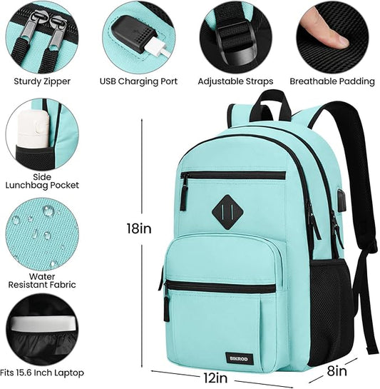 BIKROD Backpack for Girls Women, School Backpack for Teen Boys, Lightweight Casual High School Bookbag, Daily-use Travel Laptop Backpack with USB Charging Port Fits 15.6 Inch Notebook