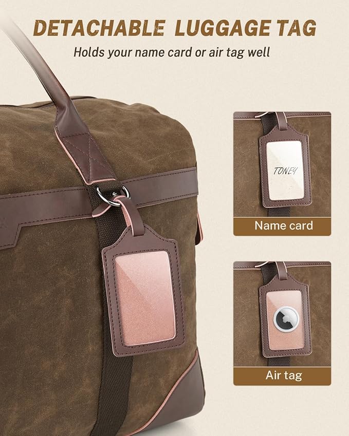 Gonex Waxed Canvas Duffle Bag for Travel, Water-resistant Vintage 55L Duffel Weekender with Shoes Compartment & Luggage Tag, Heavy-duty Overnight Bag with Suitcase Handle Sleeve for Men, Dark Brown