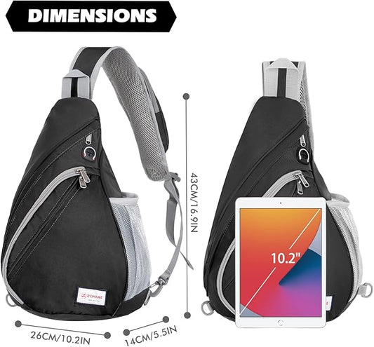 ZOMAKE Sling Bag,Small Crossbody Sling Backpack,Water Resistant Shoulder Daypack for Travel,Anti Thief Chest Bag for Hiking(Black)