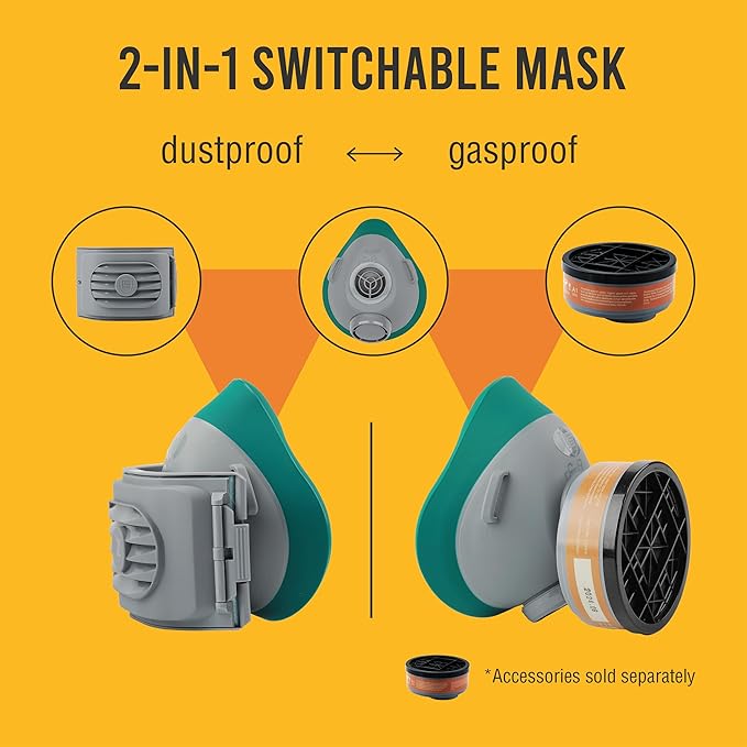 Reusable Half Face Respirator Mask with 6 Filter,2818 Food-Grade Silicone Mask for Painting, Welding, Sanding,Dust,Mold