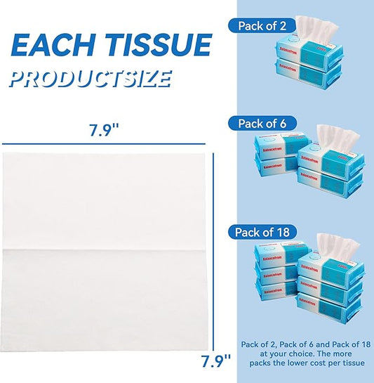 Multi-Purpose 100% Unscented Cotton Tissue Soft Dry Facial Cotton Wipes for Sensitive Skin, White (Pack of 6)