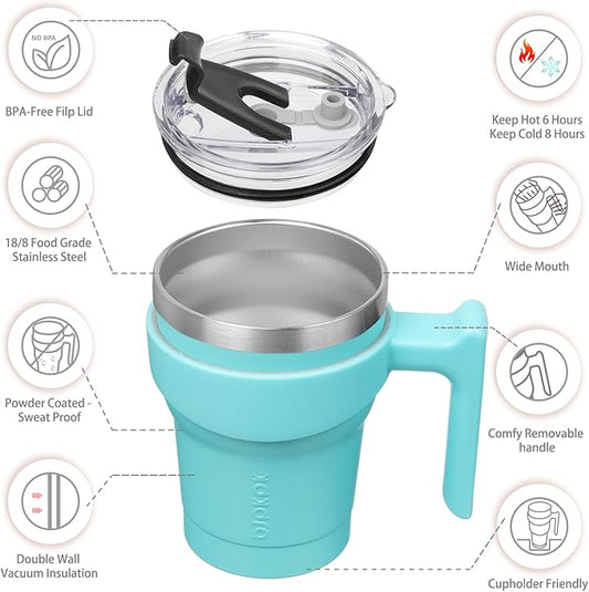 BJPKPK Tumbler With Handle 10 oz Stainless Steel Tumbler With Lid And Straw Insulated Coffee Cups,Turquoise