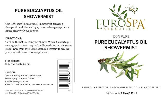 EuroSpa Aromatics Pure Eucalyptus Oil ShowerMist and Steam Room Spray, All-Natural Premium Aromatherapy Essential Oils - Variety Pack, 2 oz