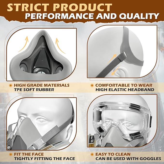 Respirator Mask with Filters, Reusable Half Face Respirator Mask for Asbestos, Resin, Fume, Dust, Welding, Painting