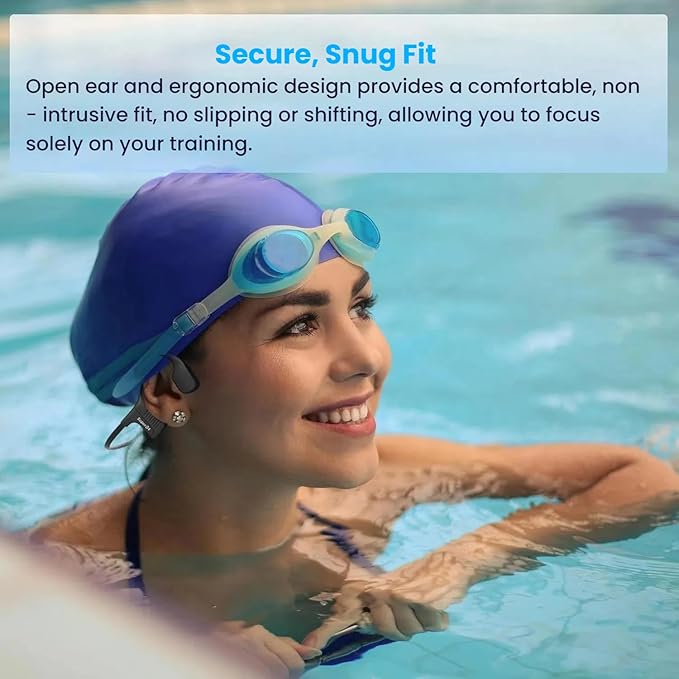 Bone Conduction Swimming Headphones Wireless Underwater Earphones IPX8 Waterproof Bluetooth headsets Built in 32GB MP3 Player Long Lasting Battery for Swimming Running Cycling and Workouts