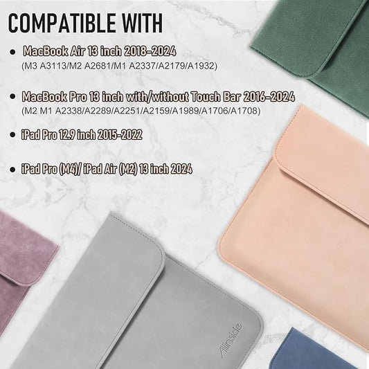 Allinside 13 Inch Laptop Sleeve Case for MacBook Air 13 2018-2025/MacBook Pro 13 2016-2022/Macbook Pro 14 2021-2024, Waterproof PU Leather Horizontal Envelope Protective Case Cover, Gray
