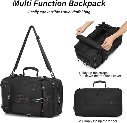 Travel Backpack for Men & Women, 50L Large Carry on Backpack Durable Convertible Duffle Bag Fit for 17 Inch Laptop with Shoe Compartment, Wet Pocket