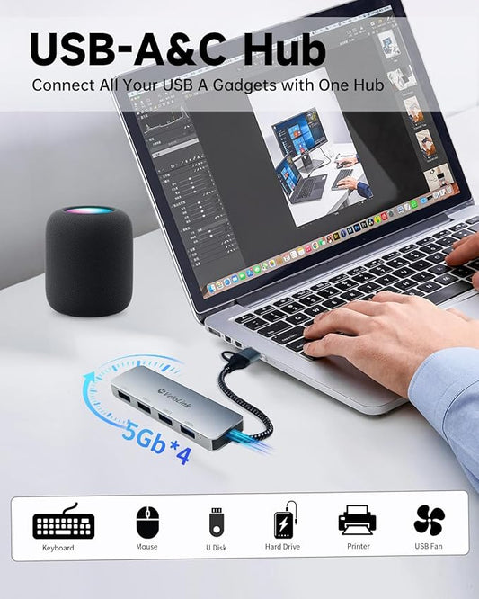 USB 3.0 Hub, USB Multiport Adapter, USB Extender Hub 4 Port, USB Splitter for Laptop/PC/MacBook/iPad Pro/iMac and More