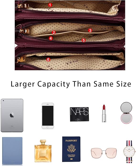 KKXIU Women Satchel Bags Handle Shoulder Handbags and Purses Pockets Zipper Leather Crossbody Bags