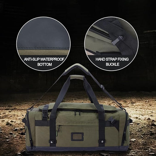 Large Duffle Bag for Travel - Men & Women, Foldable Gym Duffle Backpack, Heavy Duty Tactical Military Canvas Duffel Bags, Extra Big Carry On with Shoe Pockets, Waterproof (80L/103L)