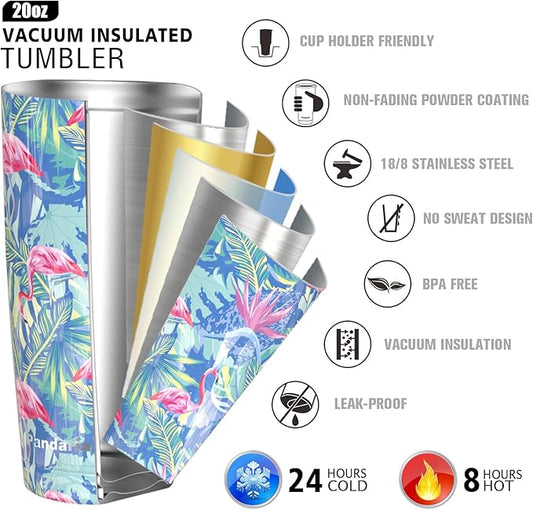 20 oz Stainless Steel Vacuum Insulated Tumbler with Lid - Double Wall Travel Mug Water Coffee Cup for Ice Drink & Hot Beverage, (Flamingo)