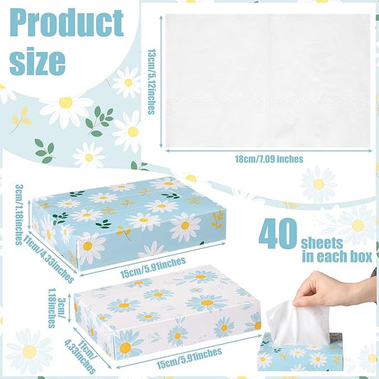 Yinder 24 Packs 960 Sheets Tissue Cube Car Facial Boxes Disposable Facial Travel Tissues Holder Soft Watercolor Boxes 2 Ply 40 Sheets for Wedding Household Car Kitchen Bathroom(Fresh Daisy)