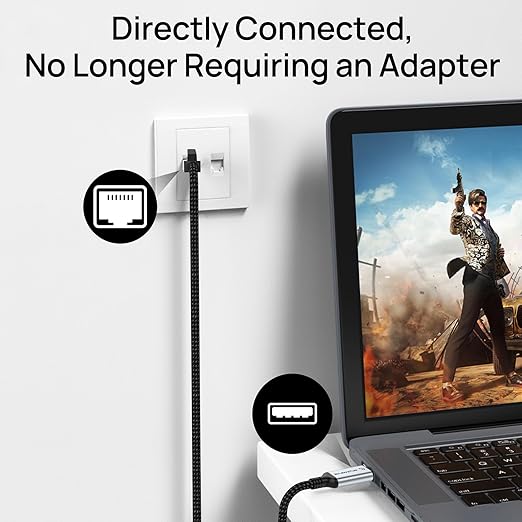 USB to Ethernet Cable 5 FT, USB 3.0 A to RJ45 Male Nylon Adapters, Gigabit Directly Connected, Compatible for Laptop, Desktop PC, Switch, Windows 10 and Windows 11