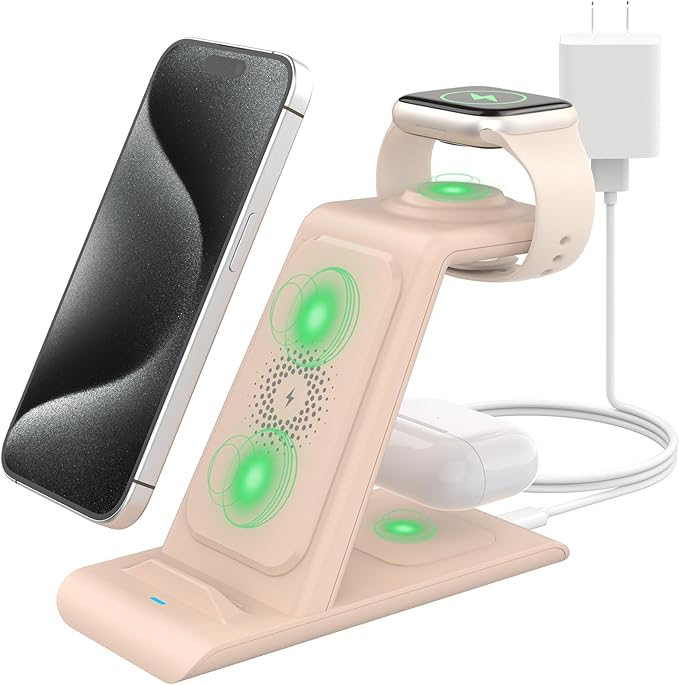 HATALKIN 3 in 1 Wireless Charging Station Compatible for Apple Products Multiple Devices Charger for Apple Watch Ultra 11 10 9 8 7 SE AirPods Pro iPhone 17 16 15 14 13 Pro Max/X/XS Fast Charger Stand