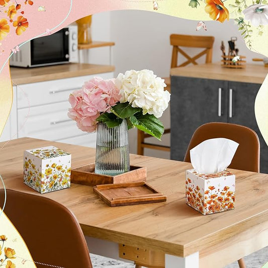 12 Pack Summer Flower Floral Facial Tissues Cube Boxes 600 Sheets 3 Ply Small Wildflower Face Tissues Bulk for Summer Car Bedroom Supplies