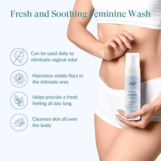 Soothing Foaming Feminine Wash for Women Ph Balance - Gentle Plant-Based Body Wash for Sensitive Skin - Vaginal Reduces Odor - Paraben & Dioxide Free, Unscented, 6.76 Fl.Oz, Pack of 1