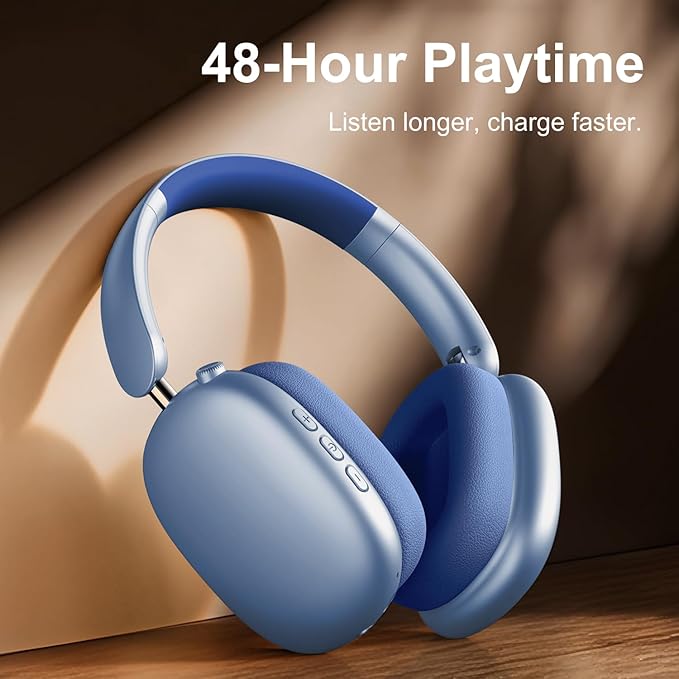 Y01 Wireless Over Ear Headphones, Noise Canceling Bluetooth 5.3 Headphones with Microphones,Hi-Res Audio,48H Playtime,Foldable,Breathable Soft Earpads for iOS/Android/Samsung/PC-Blue
