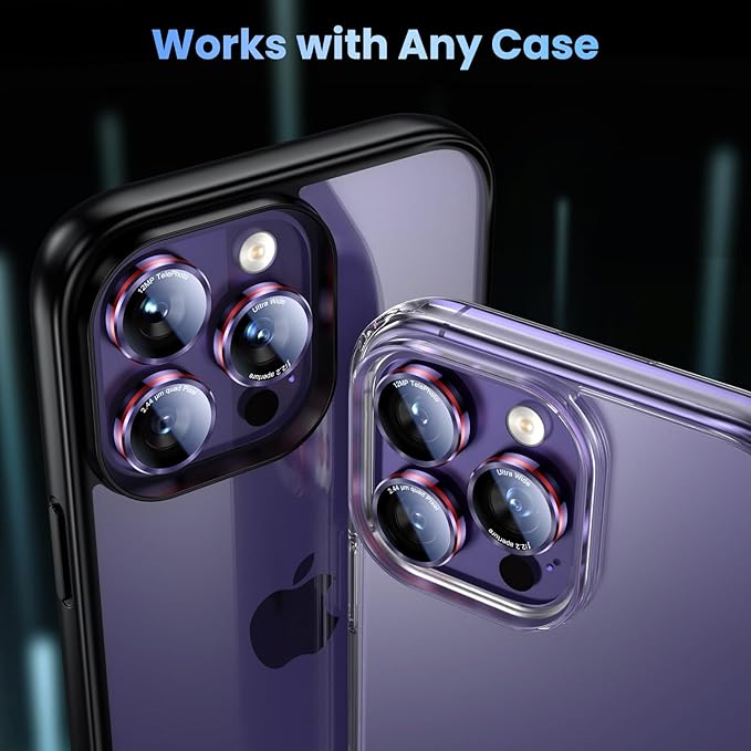 Uyiton for iPhone 17 Pro Max/17 Pro/16 Pro Max/16 Pro/15 Pro Max/15 Pro/14 Pro Max/14 Pro Camera Lens Protector - Military-Grade Tempered Glass Metal Camera Cover, Easy to Install, Purple+Red