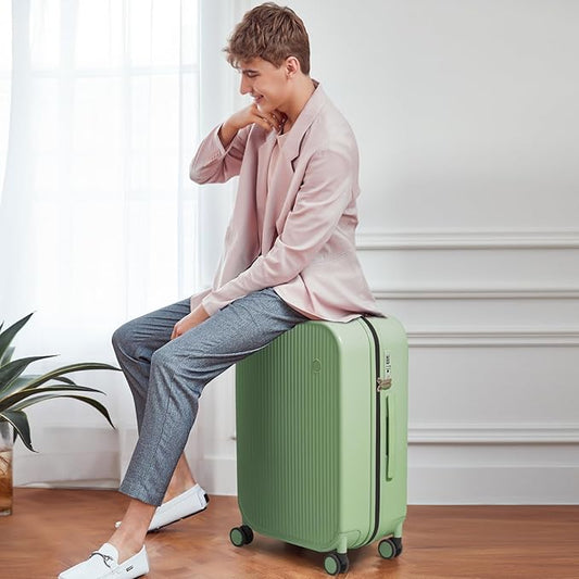 mixi 24 Inch Checked Luggage PC Hardshell Suitcases with Wheels for Travel Woman Men, Avocado Green