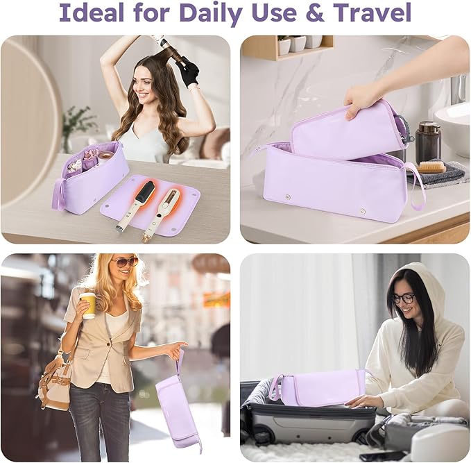 MOKURA Hot Hair Tools Travel Bag with Heat Resistant Mat Removable, Hair Accessories Organizer Case, Women Travel Essentials, Storage Pouch for Curling Iron Straightener Flat Iron Hair Dryer, Purple