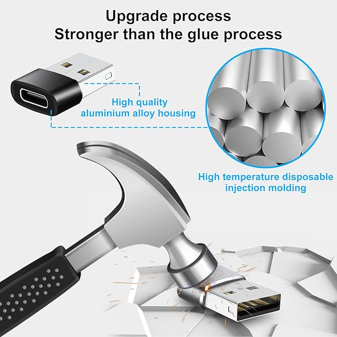 USB to USBC Adapter 10 Pack,USBC Female to USBA Male Adapter,USB Adapters,Type C Cable Converter for iPhone 15 14 13,iPad,Apple Watch,Charger,Phones,Black