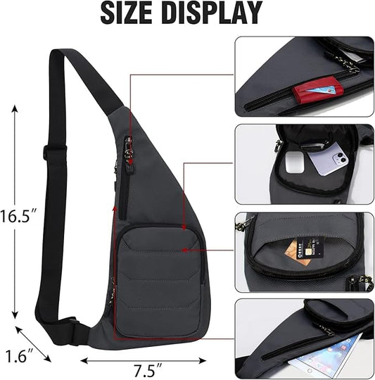 Peicees Waterproof Sling Bag Crossbody Bag For Men Slim Chest Backpack Man Purse Small Shoulder Bag For Travel Hiking