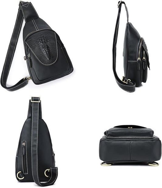 Genuine Leather Sling Bag for Men Women Backpack Chest Shoulder Satchel Crossbody Bags Casual Outdoor Daypack