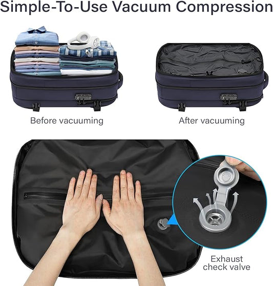 Travel Backpack with Vacuum System,60L Expandable Vacuum Backpack Travel with TSA Lock,17.3 inch Laptop Backpacks Vacpack Backpacks with Vacuum(Blue,No Air Pump)