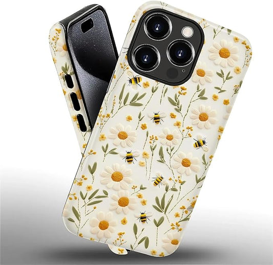Case for iPhone 16 Pro Case,Bees Sunflowers Design - Hybrid Dual Protection Silicone + Hard PC Shockproof Full Body Cover Slim Anti-Scratch Protective Case for Men Women