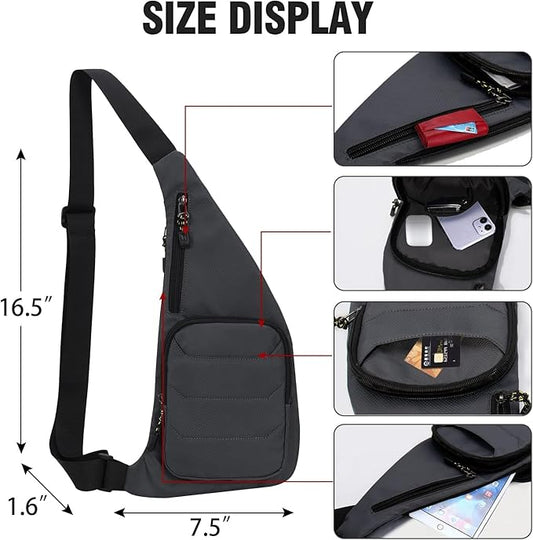 Peicees Waterproof Sling Bag Crossbody Bag For Men Slim Chest Backpack Man Purse Small Shoulder Bag For Travel Hiking