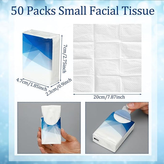 Ctosree 50 Pack Pocket Tissues Travel Packs Bulk 500 Sheet Small Tissues Pocket Packs 3 Ply Mini Travel Size Individual (Geometric)