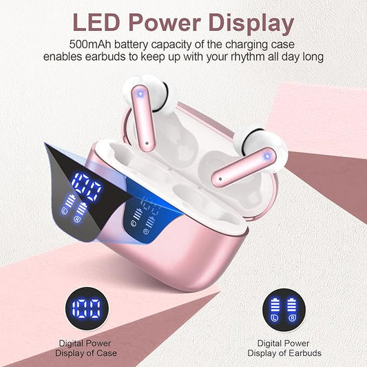 ZIUTY Wireless Earbuds Bluetooth Headphones, 50H Playtime Ear Buds with Mic, LED Digital Display Charging Case, IPX7 Waterproof, Deep Bass Stereo, in-Ear Earphone for iPhone Andriod Phone