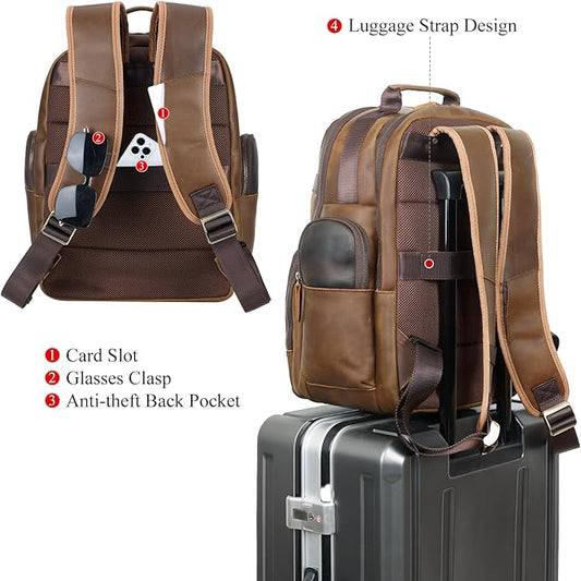 TIDING Men's Vintage Leather Backpack 15.6" Laptop Bag Large Capacity Business Travel Hiking Shoulder Daypacks