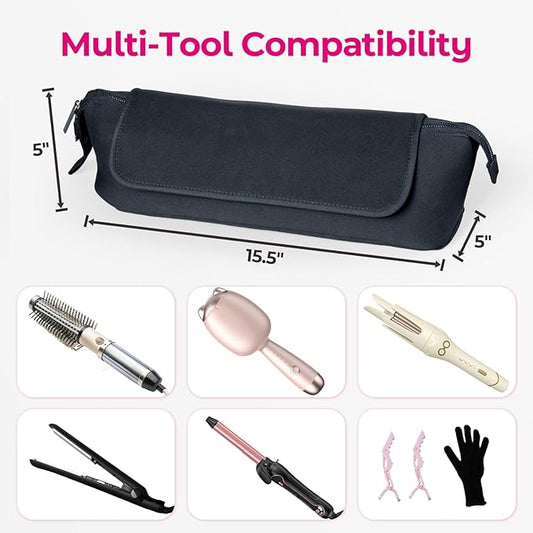 Hair Tools Travel Bag with Heat Resistant Mat - Hair Tool Organizer Case for Curling Iron, Straightener, Flat Iron & Hair Dryer Storage Pouch, Large Capacity Design Women Travel Essentials