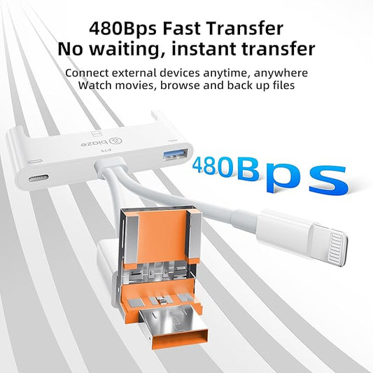 SATA to USB Adapter, Lightning/USB C/USB 3.1 to SATA III Hard Drive Adapter 3-in-1 USB OTG Adapter with USB 3.1 Port and Typr-C Port Compatible with SSD/HDD Data Transfer (Hard Drive 3-in-1 USB Hub)