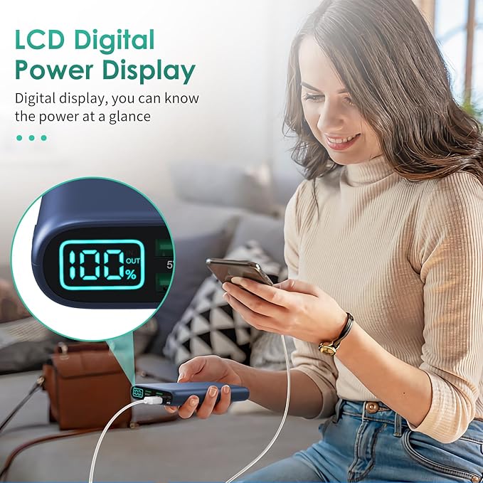 Portable Charger 38800mAh,LCD Display Power Bank,5 USB Outputs Battery Pack Backup,USB-C in&out Dual Input Phone Charging Compatible with iPhone 16/15/14/13 Pro,Android Samsung Galaxy Pixel Nexus-Blue