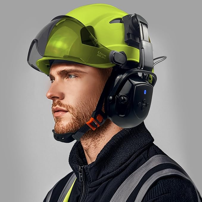 Hard Hats with Visor Bluetooth Ear Muffs Safety Helmet with Visors Mounted Safety Ear muff Hardhats Vented ANSI Z89.1 OSHA