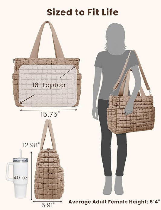 Yarnic Large Puffer Tote Bag for Women, Lightweight 21L Bag with 7 Pockets for School, Travel, Work, Gym Overnight Use