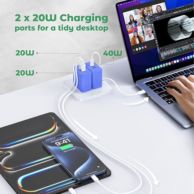 USB C Charger Block, 40W Dual Port Fast Charger 20W Type C Charging Block 3.1A USB Wall Charger Dual Port PD+QC Charging Cube for iPhone 15 16 14 13 12 11 Pro Max XS, iPad, Samsung Phone-Blue